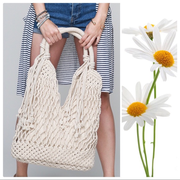 Hand Crafted Macrame BohoCanvas Large Shoulder Bag - Picture 4 of 8